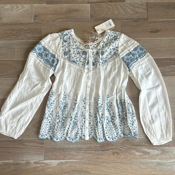 LoveShackFancy Badyn Blouse — Ivory Shores